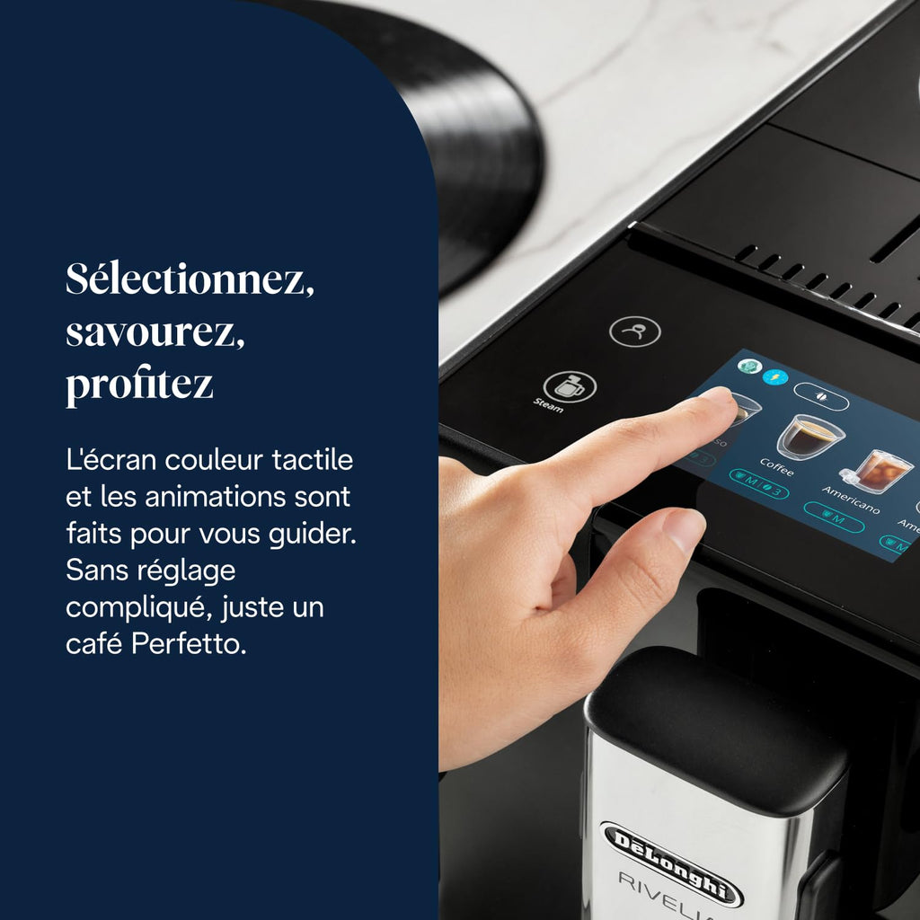 Rivelia - Perfetto Machine à Café Automatique, Mousseur à Lait Classique, Noir