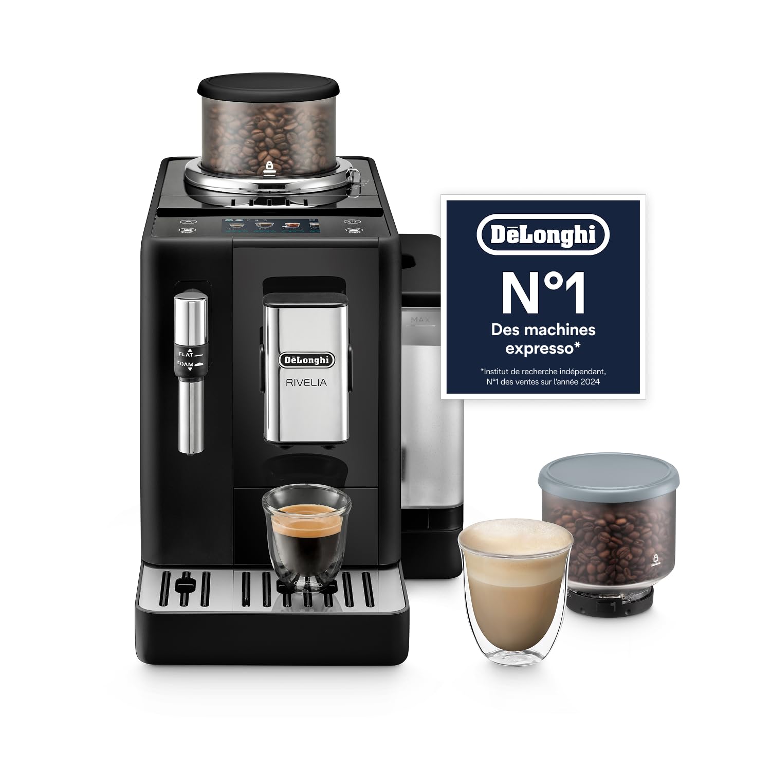 Rivelia - Perfetto Machine à Café Automatique, Mousseur à Lait Classique, Noir
