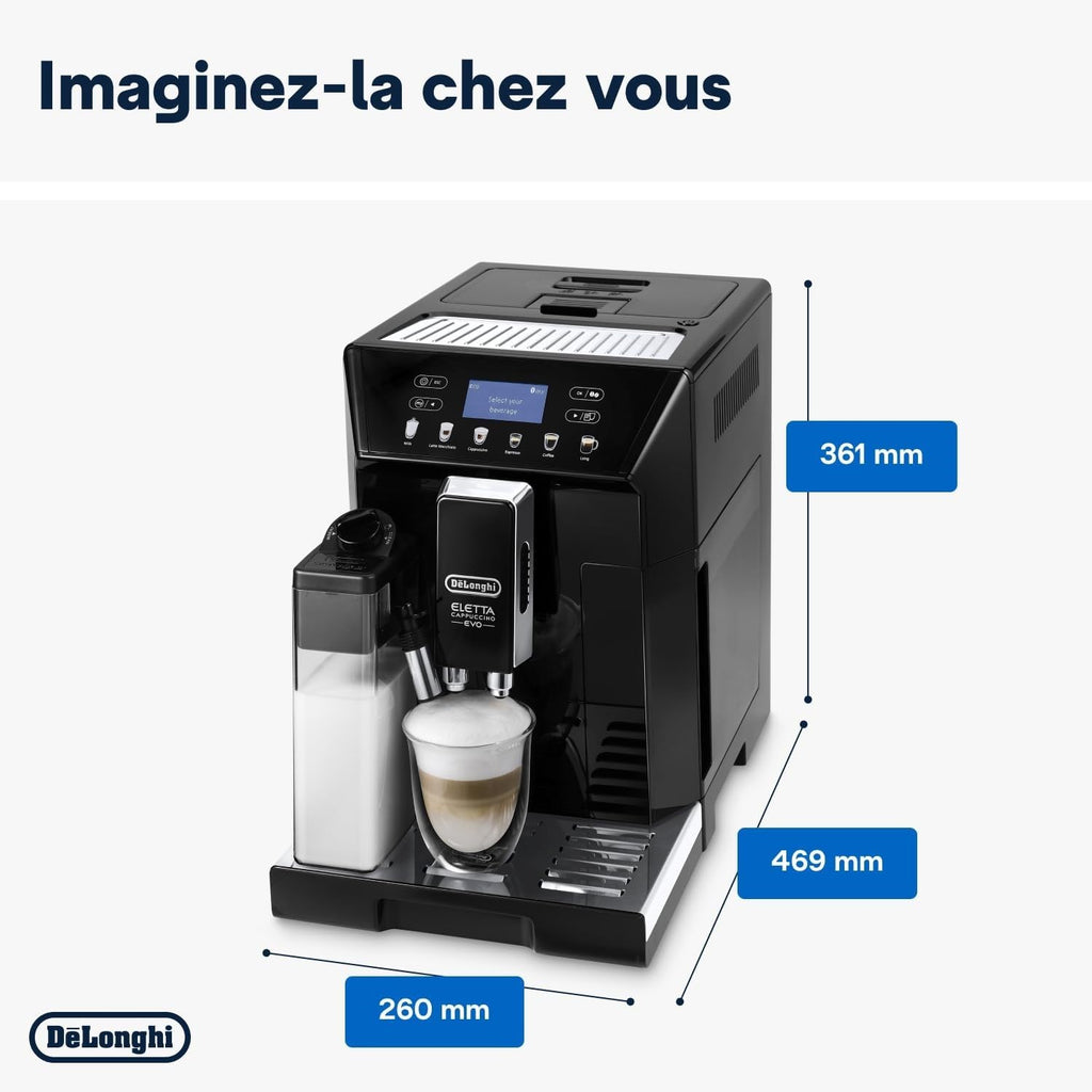 Eletta Evo Machine a Café Grain, Machine Expresso et Cappuccino, Ecran LCD Tactile, Noir