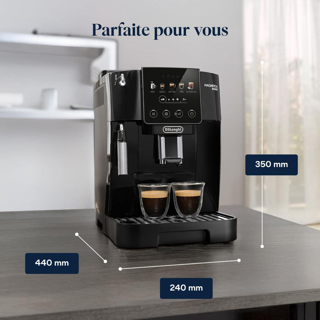 Magnifica Start - Perfetto Machine à Café Automatique avec LatteCrema Mousseur à Lait Automatique, Noir