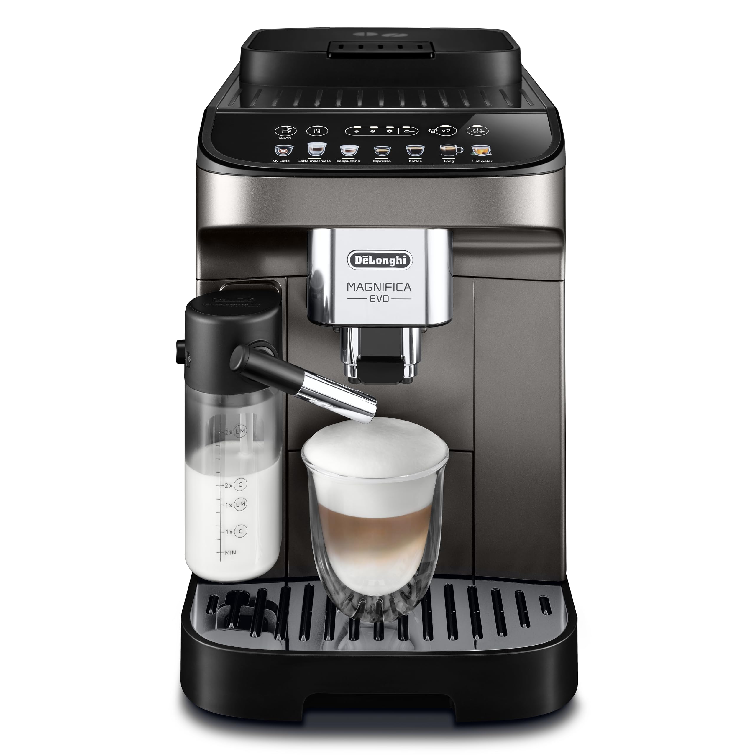 Magnifica Evo, Cafetière Automatique avec Mousseur de Lait, Titane/Noir
