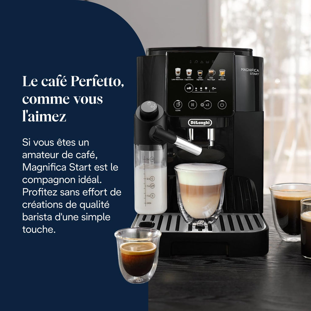 Magnifica Start - Perfetto Machine à Café Automatique avec LatteCrema Mousseur à Lait Automatique, Noir